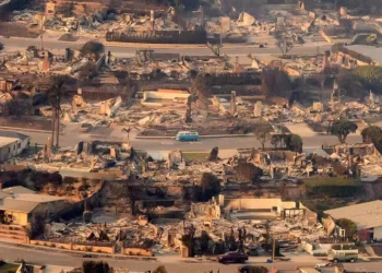 Bairro completamente devastado pelos incêndios em LA (Foto: Reprodução/AFP)