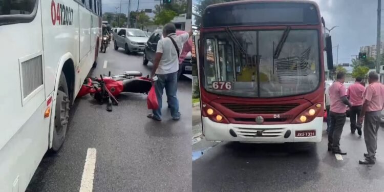 Motociclista é atingido por ônibus e quebra a perna após ultrapassagem na André Araújo (Fotos: Reprodução/ redes sociais)