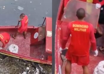 Homem é resgatado após cair de ponte no Educandos, zona Sul de Manaus (Fotos: Reprodução/ redes sociais)