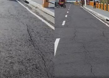 Por meio de imagens, é possível visualizar o asfalto com rachaduras na orla do município (Fotos: Reprodução/ internet)