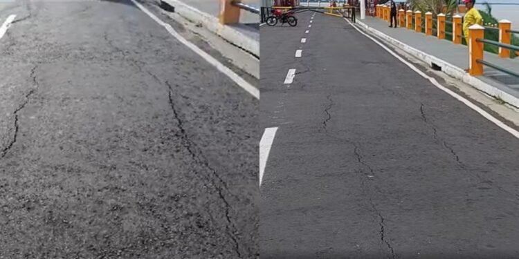 Por meio de imagens, é possível visualizar o asfalto com rachaduras na orla do município (Fotos: Reprodução/ internet)