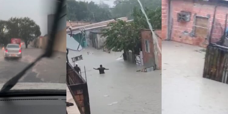 Bairros e ruas ficam alagadas após temporal na tarde desta sexta-feira, 24/1 (Fotos: Reprodução/ redes sociais)
