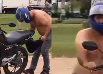 Motociclista é flagrado infringindo regras de trânsito na zona Centro-Sul de Manaus (Fotos: Reprodução/ TV Norte Amazonas)