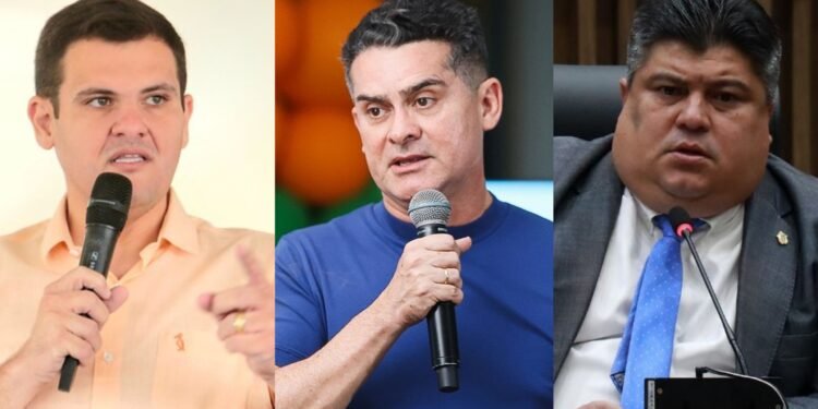 Da esquerda para a direita: Renato Júnior, vice-prefeito; David Almeida, prefeito; e David Reis, presidente da CMM (Fotos: Divulgação/Secom e Dicom)