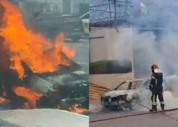 Vídeos: carro pega fogo na zona Centro-Sul de Manaus