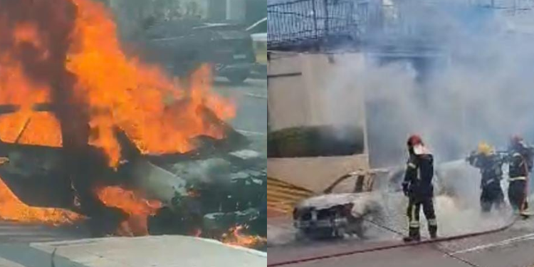 Vídeos: carro pega fogo na zona Centro-Sul de Manaus