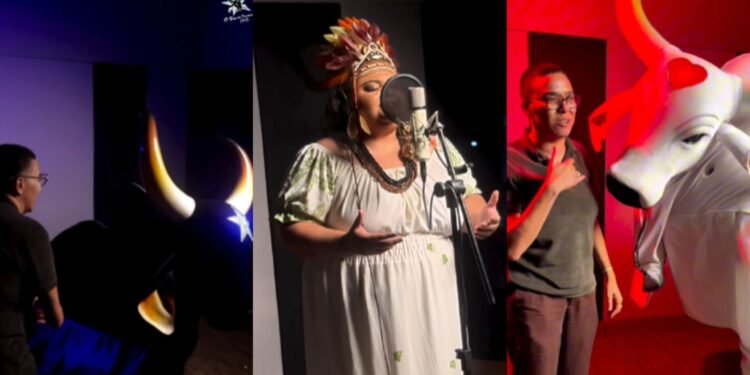 Maria Gadú com os bois Caprichoso e Garantido, e Ketlen Nascimento (Fotos: Reprodução/Instagram)