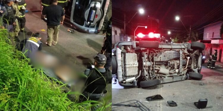 No acidente, um dos veículos capotou na pista