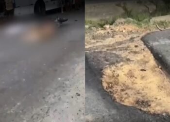 Imagens do local do acidente com o buraco (Fotos: Reprodução/Internet)