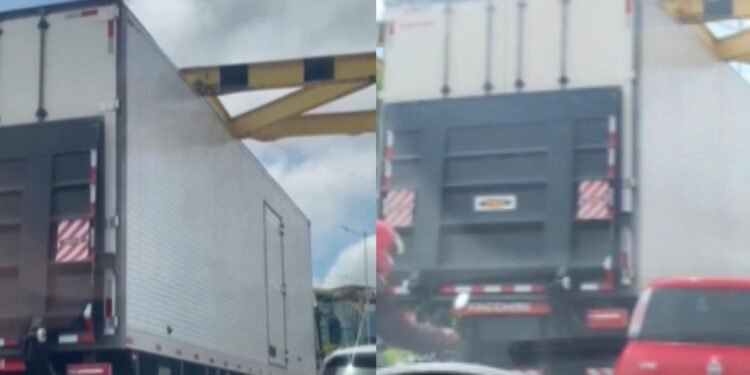 caminhão fica preso