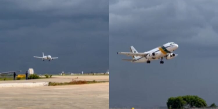 avião de lula arremete