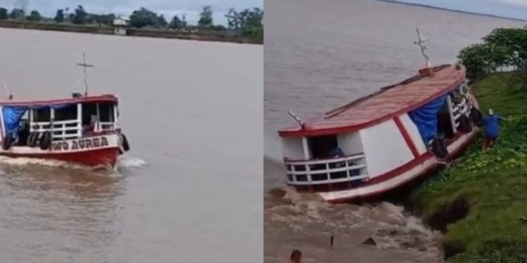 Comandante de navio dorme e embarcação colide contra barranco no interior do AM (Fotos: reprodução/ internet)