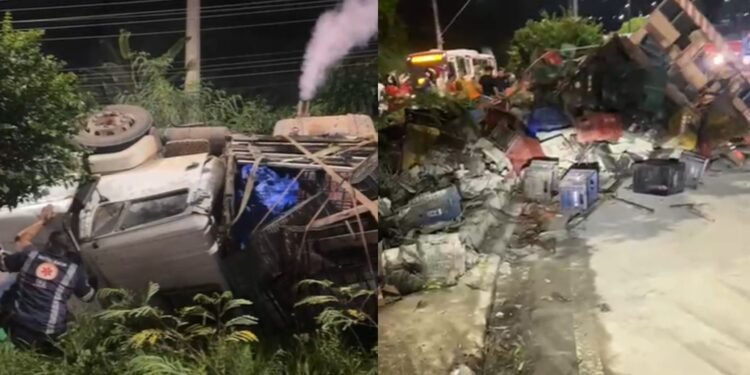 Caminhão tomba na zona Norte de Manaus