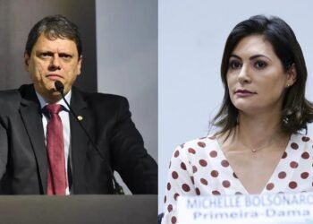 Tarcísio de Freitas e Michele Bolsonaro (Fotos: Reprodução/Internet)