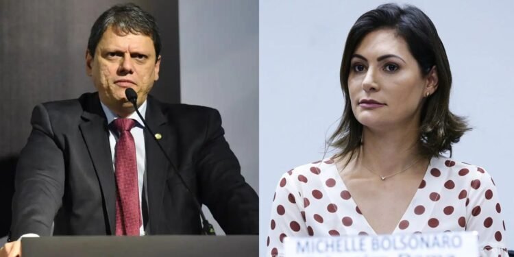 Tarcísio de Freitas e Michele Bolsonaro (Fotos: Reprodução/Internet)