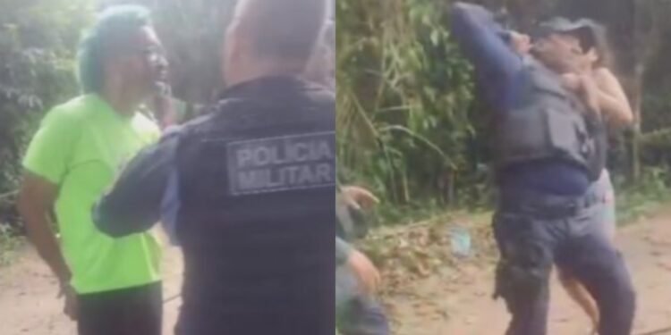Mulher ataca policial militar para impedir prisão do marido no interior do AM (Fotos: Reprodução/ internet)