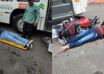 Colisão entre moto e ônibus deixa duas pessoas feridas na zona Oeste de Manaus