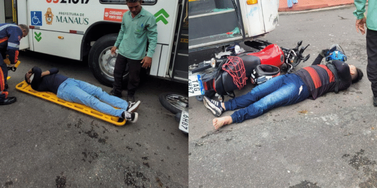 Colisão entre moto e ônibus deixa duas pessoas feridas na zona Oeste de Manaus