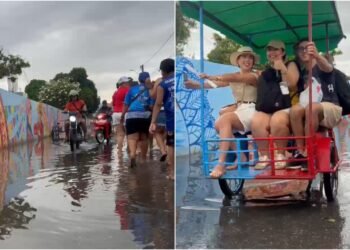 Avenida Amazonas alaga com a forte chuva em Parintins