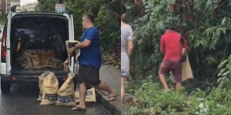 Trabalhadores despejando entulho