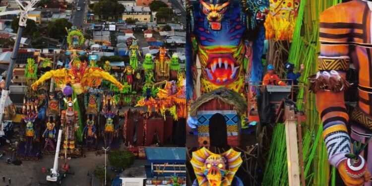 Caprichoso finaliza módulos alegóricos com auxílio de guindastes para o 58º Festival de Parintins