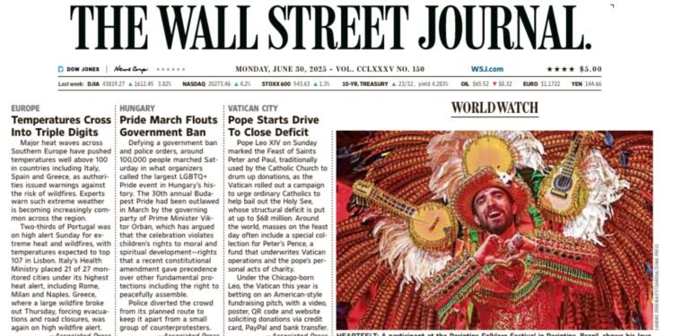 Festival de Parintins ganha destaque internacional com imagem do Amo do Boi Garantido no The Wall Street Journal