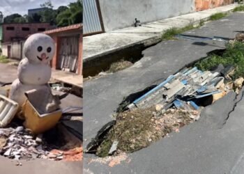 Moradores tem improvisado para chamar atenção do Poder Público (Fotos: Reprodução/Instagram Hudson Neris/Rios de Notícias)