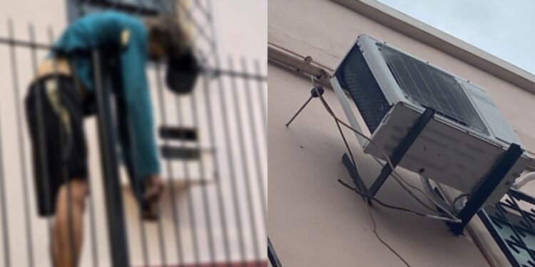 cravado em grade de igreja