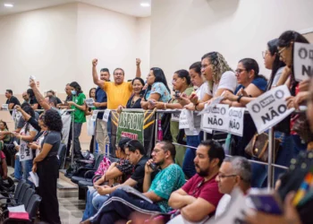 Manifestação de professores na Câmara Municipal (Foto: João Dejacy/Rios de Notícias)