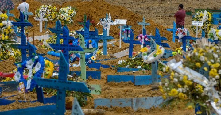 Túmulos de vítimas da Covid-19 em Manaus (Foto: Alex Pazuello/Semcom)