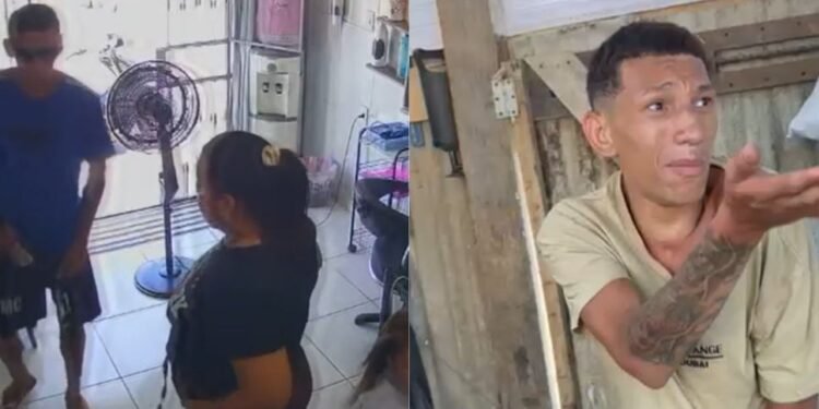Vídeos: suspeito é agredido 'a pauladas' por moradores após assaltar salão de beleza em Manaus