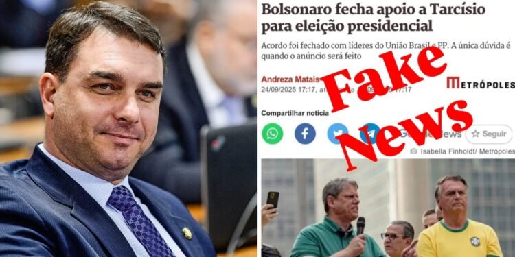 Flávio Bolsonaro desmente notícia sobre apoio de Bolsonaro a Tarcísio em 2026