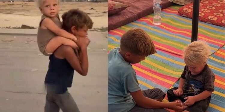 Menino carregando irmão leva ao reencontro da família separada por bombardeio em Gaza