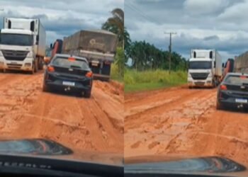 Motoristas denunciam falta de asfalto e lama na travessia do Igapó Açu na BR-319
