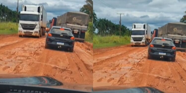 Motoristas denunciam falta de asfalto e lama na travessia do Igapó Açu na BR-319