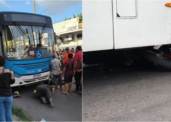 Vídeo: Motociclista fica preso na roda de ônibus no bairro Novo Israel