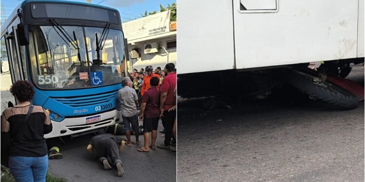 Vídeo: Motociclista fica preso na roda de ônibus no bairro Novo Israel