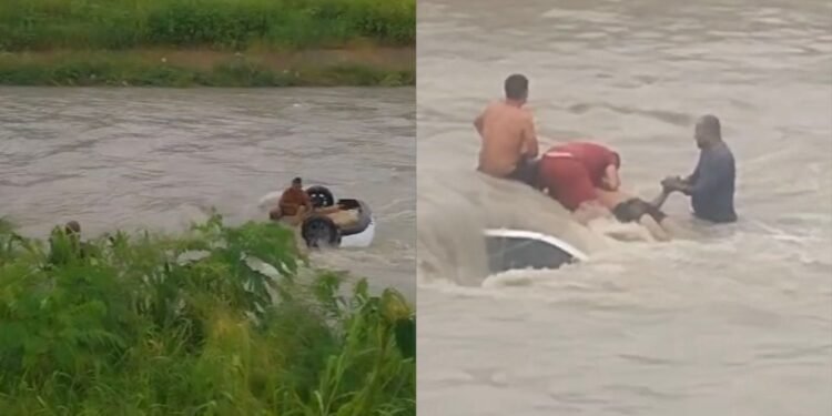 Carro é arrastado para igarapé e homem recebe socorro durante chuva na zona Sul de Manaus