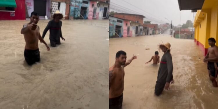 Avenida fica alagada no igarapé do Passarinho na zona Norte