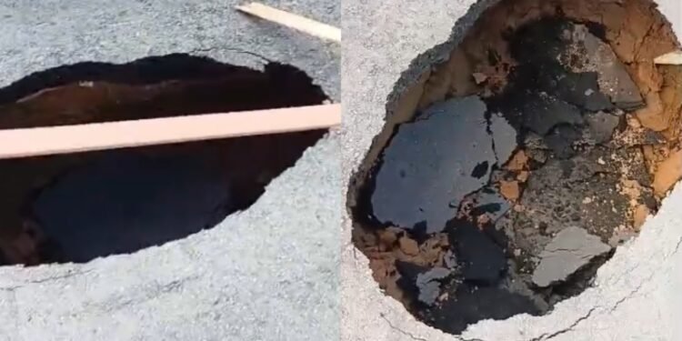 Cratera bloqueia acesso de moradores na rua Rio Içá