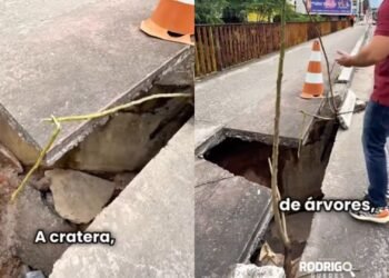 Cratera na avenida Djalma Batista ameaça pedestres e motoristas