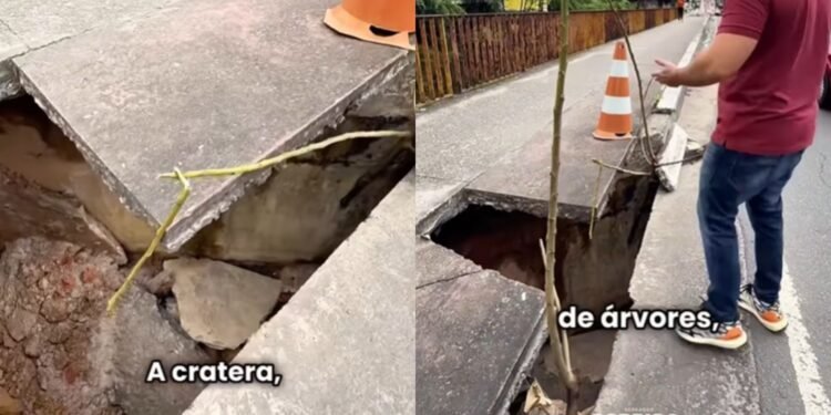 Cratera na avenida Djalma Batista ameaça pedestres e motoristas