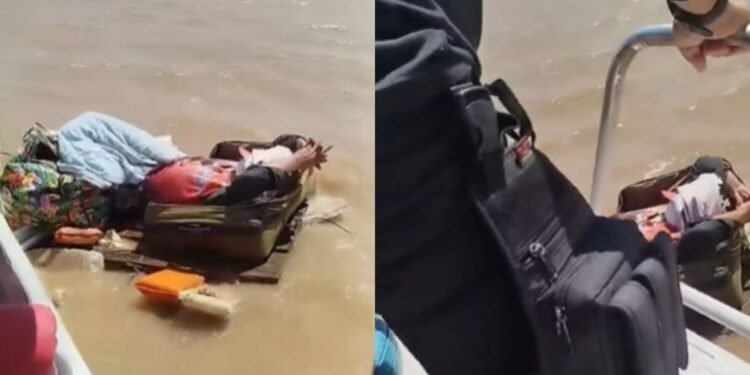 Homem é resgatado em jangada improvisada no Rio Madeira