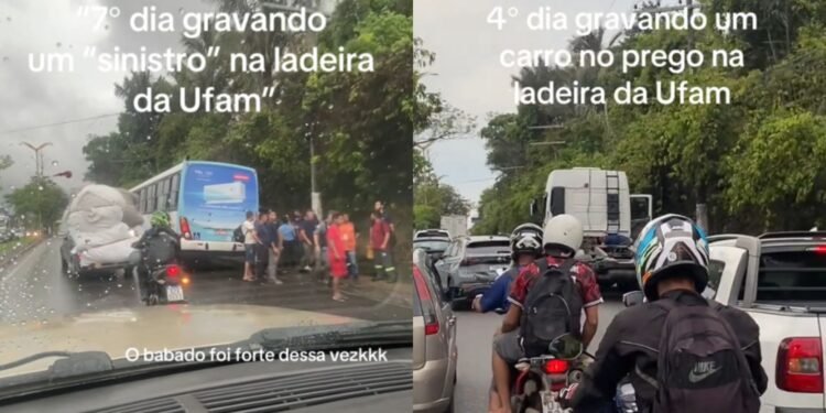 Motorista registra veículos parados na avenida Rodrigo Otávio
