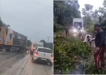 Carreta bate na encosta e interdita trecho da rodovia AM-010