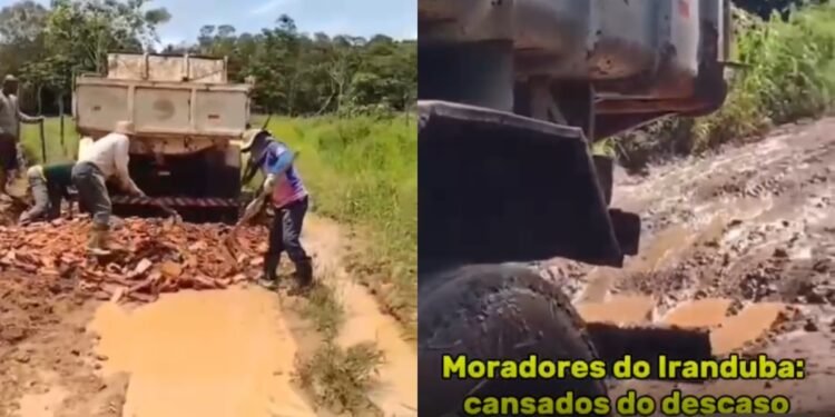 Moradores denunciam abandono e improvisam pavimentação em ramal no Iranduba