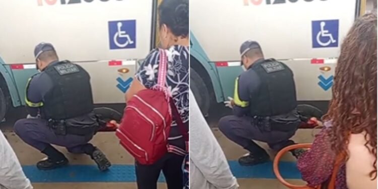 Mulher tem perna esmagada por ônibus