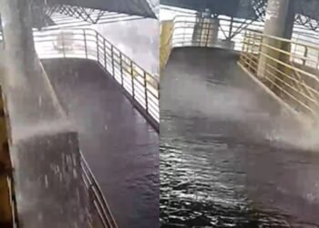 Passageiro registra vazamento de água no T4