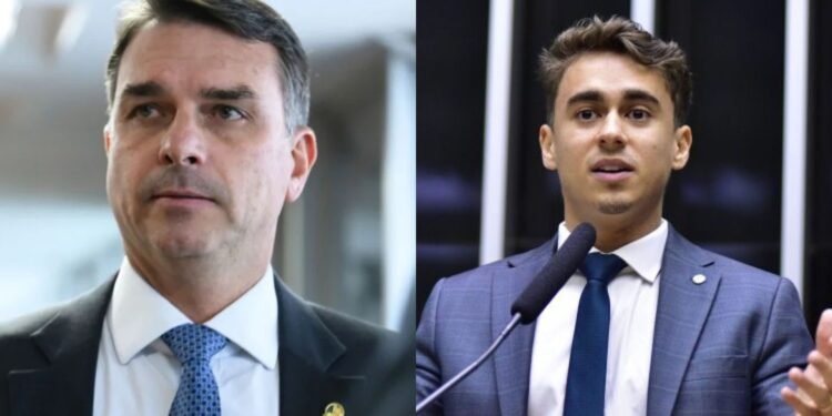 Senador Flávio Bolsonaro e deputado federal Nikolas Ferreira