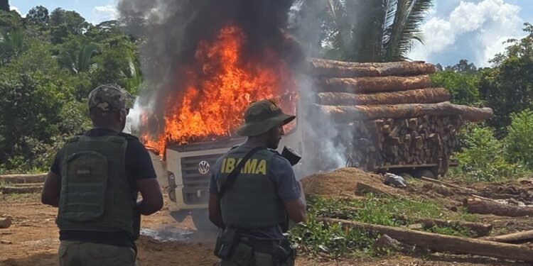 Ibama destrói dragas de garimpo ilegal no Rio Madeira e apreende caminhões em terras indígenas